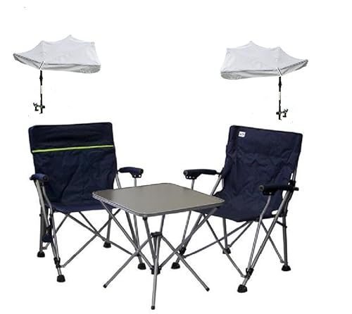 MIT 2 Stück Fächerschirm Weiss Camping Reise -Set Holly' S JUBILÄUMSET - 2 FALTSTÜHLE + 1 KLAPPTISCH + TRAGTASCHE von Duo - Masterholder holly