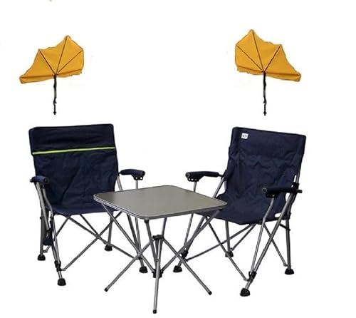 Mit 2 Stück Fächerschirm GELB - Camping Reise -Set Holly' S JUBILÄUMSET - 2 FALTSTÜHLE + 1 KLAPPTISCH + TRAGTASCHE von Duo - Masterholder holly