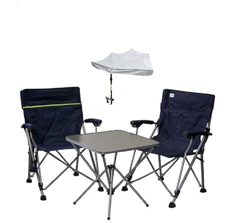 Mit Fächerschirm Natur -Camping Reise -Set Holly' S JUBILÄUMSET - 2 FALTSTÜHLE + 1 KLAPPTISCH + TRAGTASCHE von Duo - Masterholder holly