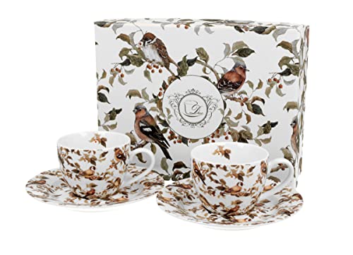 DUO ANIMALS 2er-Set Espressotassen 90 ml BIRDIES mit Untertassen, New Bone China Porzellan von Duo