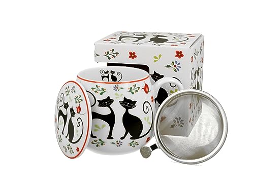 DUO ANIMALS Fassbecher 430 ml ETNO CATS mit Teesieb, New Bone China Porzellan von Duo