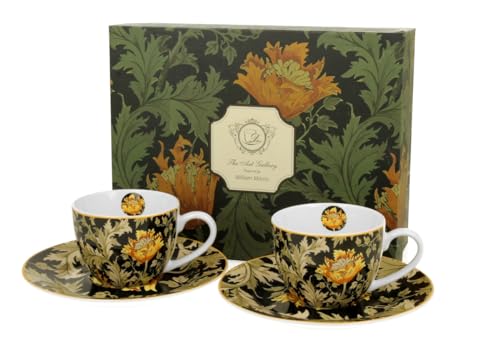 DUO ART GALLERY 2er-Set Espressotassen 90 ml CHRYSANTHEMUM mit Untertassen, New Bone China Porzellan von Duo