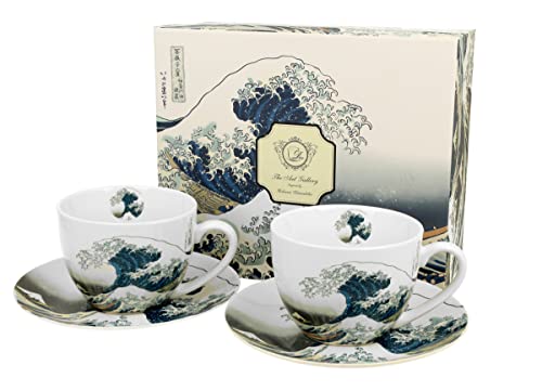 DUO ART GALLERY 2er-Set Tassen 280 ml THE GREAT WAVE mit Untertassen, New Bone China Porzellan von Duo