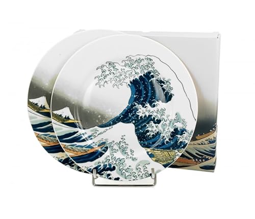 DUO ART GALLERY Dessertteller 2er Set THE GREAT WAVE inspired by K. Hokusai New Bone China Porzellan von Duo