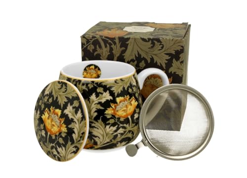 DUO ART GALLERY Fassbecher 430 ml CHRYSANTHEMUM mit Teesieb, New Bone China Porzellan von Duo