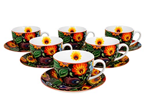 DUO ETNO 6er-Set Tassen 220 ml ETNIC mit Untertassen, New Bone China Porzellan von Duo