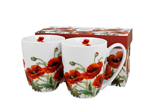 DUO FLORAL 2er-Set Becher 380 ml CLASSIC POPPIES New Bone China Porzellan von Duo