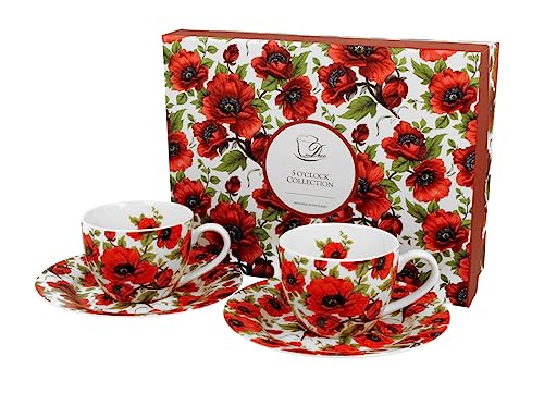 DUO FLORAL 2er-Set Espressotassen 90 ml LINA mit Untertassen, New Bone China Porzellan von Duo