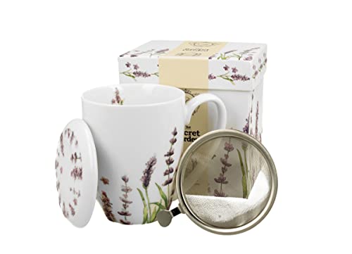 DUO FLORAL 30785 Becher 380 ml mit Teesieb CLASSIC LAVENDER mit Teesieb, New Bone China Porzellan von Duo