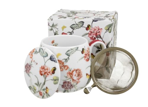 DUO FLORAL Fassbecher 430 ml MILAGROS mit Teesieb, New Bone China Porzellan von Duo