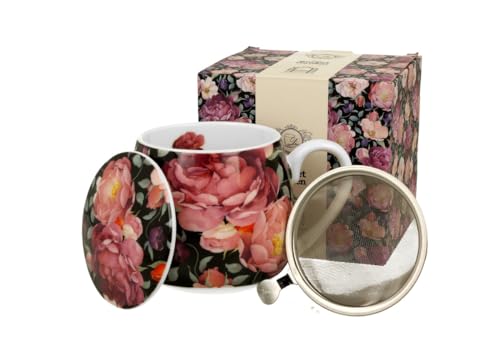 DUO FLORAL Fassbecher 430 ml SPRING ROSES BLACK mit Teesieb, New Bone China Porzellan DUO FLORAL Fassbecher 430 ml SPRING ROSES BLACK mit Teesieb, New Bone China Porzellan von Duo