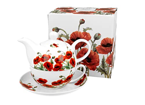 DUO FLORAL Tasse mit Teekanne CLASSIC POPPIES New Bone China Porzellan von Duo