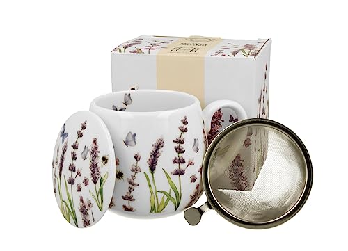 DUO FLORAL Fassbecher 430 ml CLASSIC LAVENDER mit Teesieb, New Bone China Porzellan von Duo