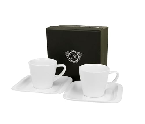DUO WHITE COLLECTION 2er Set Espressotasse INFINITY 80 ml mit Untertasse New Bone China Porzellan von Duo