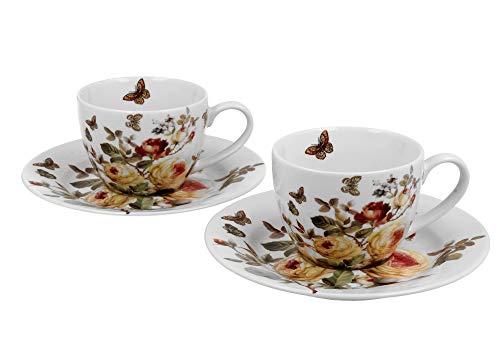 Duo Espressotassen 2er Set Zahra 110ml Espresso-Tassen Mokkatassen aus Porzellan Untertassen Unterteller Mokka-Tassen Geschenk Tasse für Kaffee Espresso Mokka Geschenkverpackung Geschenkbox von Duo