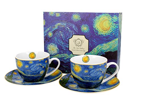 Duo Kollektion Art Gallery by V. van Gogh EIN Satz von 2 Tassen mit Untertassen STARRY NIGHT aus New Bone China Porzellan in Geschenkbox, Kaffeetasse, Füllmenge 280 ml von Duo