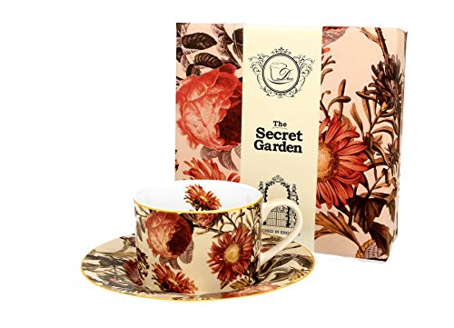 Duo Kollektion Secret Garden Tasse und Untertasse Peony aus New Bone China Porzellan im Geschenkbox, Kaffeetasse, TeeTasse, Füllmenge 240 ml von Duo