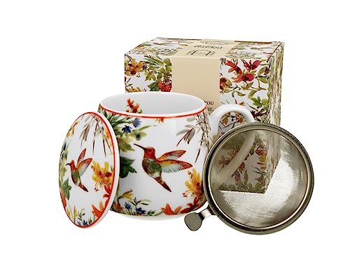 DUO FLORAL Fassbecher 430 ml LINNEA mit Teesieb, New Bone China Porzellan von Duo