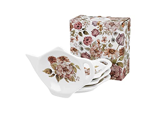 duo Teebeutelablage Pastel Flowers White 4er Set Teebeutelablagen Teebeutelhalter Teebeutel-Ablagen Teebeutel-Halter Blumenmotiv Blumen Porzellan Weiß Teekanne von Duo