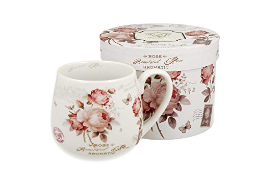 Duo Teetasse Kaffeetasse Kaffeebecher Teetasse Teebecher Teebecher Teebecher Teetasse Teebecher OHNE Sieb Deckel Porzellan bauchig Blumenmotiv 400 ml Set in Geschenkbox Beautiful Rose OHNE Teesieb von Duo