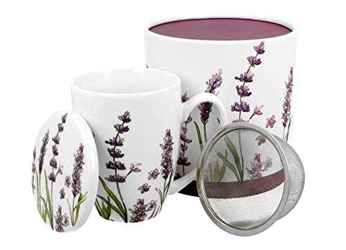 Kräuterteetasse Tasse mit Sieb und Deckel Set 380 ml Geschenk (Lavendel) von Duo