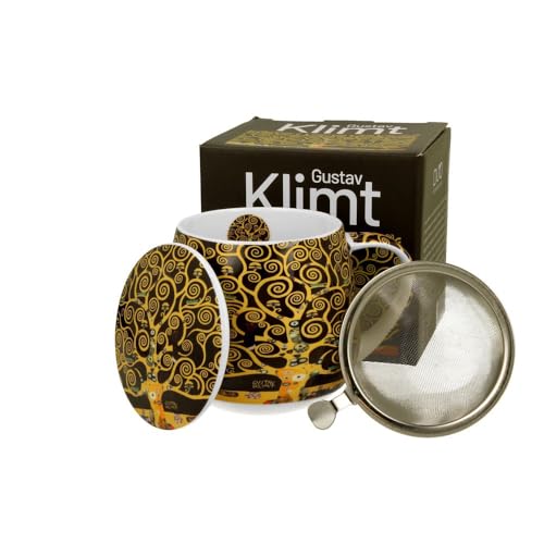 Teebecher mit Sieb & Deckel inspiriert von G. Klimt Tree of Life braun – 0,43l von Duo