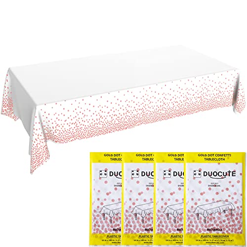 4 Stück Rose Gold Dot und Weiß Party Tischdecke Rechteckiger Rose Gold Dot Confetti Geburtstag Tischdecke für Geburtstag, Braut Shower, Jahrestag, Hochzeit 108"x 54" von Duocute