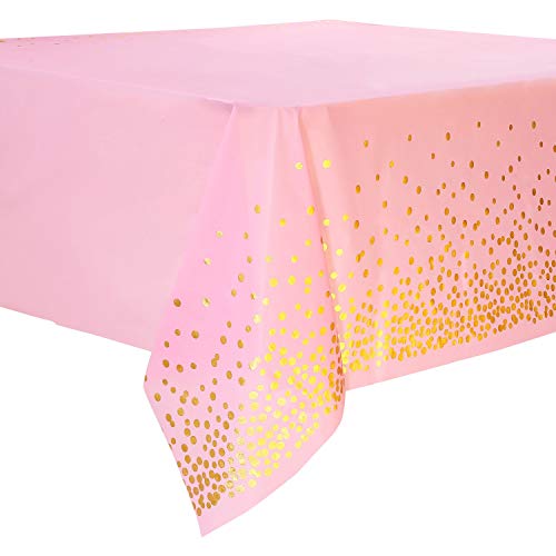 4 Stück Pink und Gold Party Tischdecke Einweg für Rechteck Tisch, Gold Dot Confetti Geburtstag Tischdecke, für Single Party, Mädchen Geburtstag, Baby Shower, Verlobung, Hochzeit, 137 cm x 274 cm von Duocute