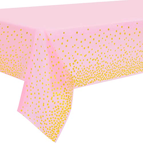 2 Stück Pink und Gold Party Tischdecke Einweg für Rechteck Tisch, Gold Dot Confetti Geburtstag Tischdecke, für Single Party, Mädchen Geburtstag, Baby Shower, Verlobung, Hochzeit, 137 cm x 274 cm von Duocute