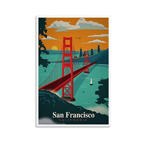 Vintage-Poster, San Francisco, Reiseposter, dekoratives Gemälde, Leinwand, Wandkunst, Wohnzimmer-Poster, Schlafzimmer, Gemälde, 60 x 90 cm von Duojimi