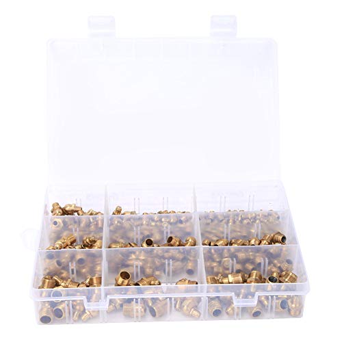 160-teiliges Messing-Schmiernippel-Sortiment-Kit, Hydraulisches Schmiernippel-Armaturen-Kit mit Kunststoffbox Zum Ersetzen von Fehlendem oder Gebrochenem Zerk-Fett 160-teiliges Messing-Schmiernippel-Sortiment-Kit, Hydraulisches Schmiernippel-Armaturen-Kit mit Kunststoffbox Zum Ersetzen von Fehlendem oder Gebrochenem Zerk-Fett von Duokon