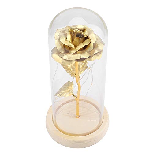 Duokon Konservierte Rose Flower LED-Lampe mit Glasabdeckung und Holzsockel für Valentines'Day-Hochzeitsgeschenk(Gold) von Duokon