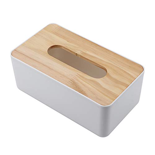 Duokon Taschentuchbox Serviettenetui, Kosmetiktücherbox Tücher Box aus Leder Abnehmbarer Bambus Holzbezug Kunststoff Taschentuchbox Organizer für Zuhause Auto Büro (rechteckig) von Duokon