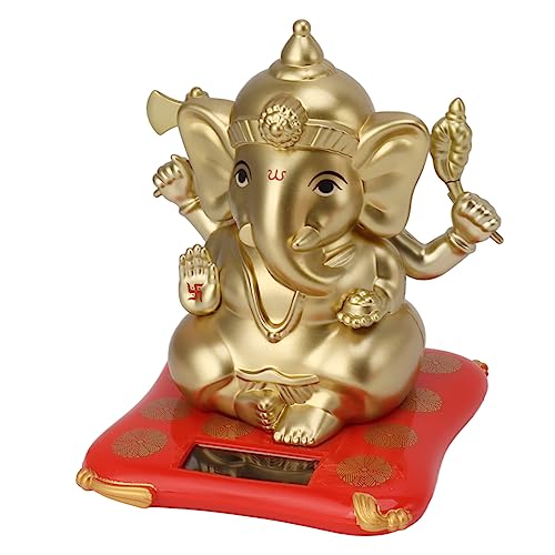 Ganesha Elefant Gott Statuen Solar Handwerk Ferienhaus Elefanten Dekor Auto Bretter Desktop Figur Skulptur für Geschenke Spielzeug Indische Statuen (Gold) von Duokon