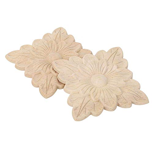 Holzapplikation Onlay 10 cm Formteil dekorativ, Haushalt Holzapplikationen 4 Stücke Schöne Blumenmuster Holz Geschnitzte Applique Möbel Gartentür Dekoration Zubehör von Duokon