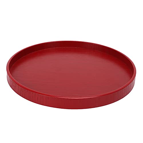 Duokon Holzteller, Rote Runde Platte Geschirr Obst Besteck Tablett Lebensmittelqualität Geeignet für Küche Home Restaurant Kaffee Tee Set(27cm) von Duokon