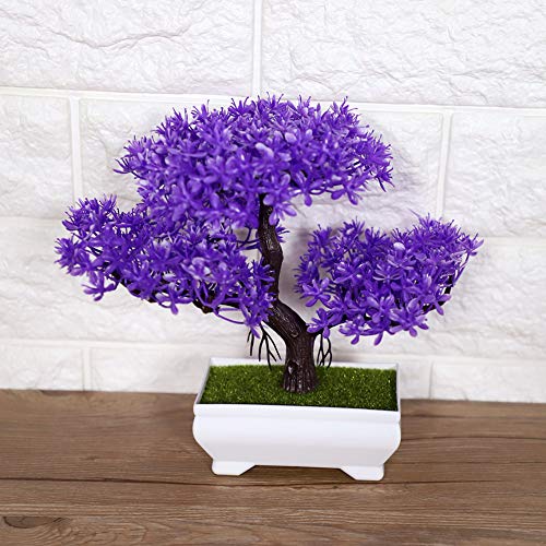 Duokon Künstliche Blumen mit Topf Gefälschte Bonsai Silk Plastic Plant Vase für Hochzeit Urlaub Garten Home Decor(Purple Cedar) von Duokon