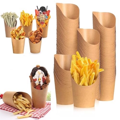 Duoleimi 100er Pack Papp-Pommestüten mit Wrap Papier, 360 ml Snack Becher für Popcorn, Bubble Waffeleisen & Candy Bars - Öl- und Wasserresistent, Ideal für Pommes, Snacks, Wraps & mehr. von Duoleimi
