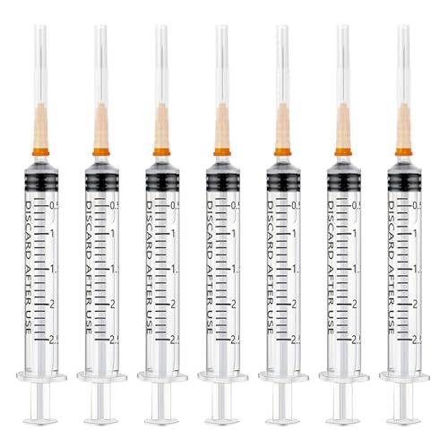 Duoleimi 30 Stück Kunststoffspritze 2.5ml mit Nadeln & Kappen, Einwegspritzen Klein, Plastik Spritzen für Hobby & Heimwerker, Einzeln Versiegelt von Duoleimi