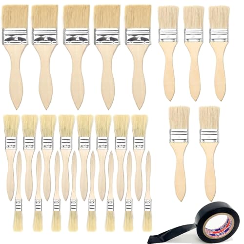 Duoleimi Flachpinsel Set, Pinselset mit 26 Stück (23/40/45/55 mm), Malerpinsel Set mit Holzgriff für Farben Lack Klebstoffe, Flachpinsel Lasurpinsel für DIY, Pinselset Malerbedarf zum Streichen von Duoleimi