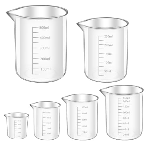 Duoleimi Messbecher Set 6 Stück Measuring Cups, 30ml 50ml 100ml 150ml 250ml 500ml, Hitzebeständig Präzisions Messbecher Kunststoff mit Skala für Küche Labor Waschmittel von Duoleimi