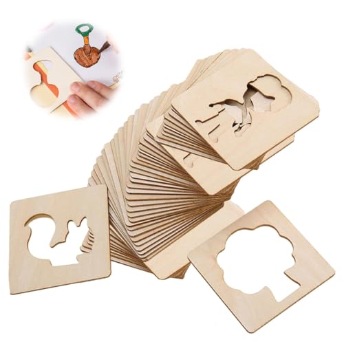 Duoleimi Zeichenschablonen Kinder - Set mit 60 Malschablonen, Holz Kreideschablonen, pädagogische DIY-Malschablonen für Kinder, ideal für Kunsthandwerk und Malvorlagen. von Duoleimi