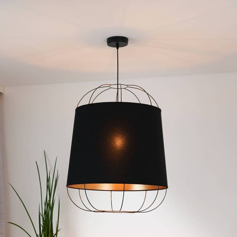 Hängeleuchte Lantern Medium, schwarz/gold, Stoff, E27 von Duolla