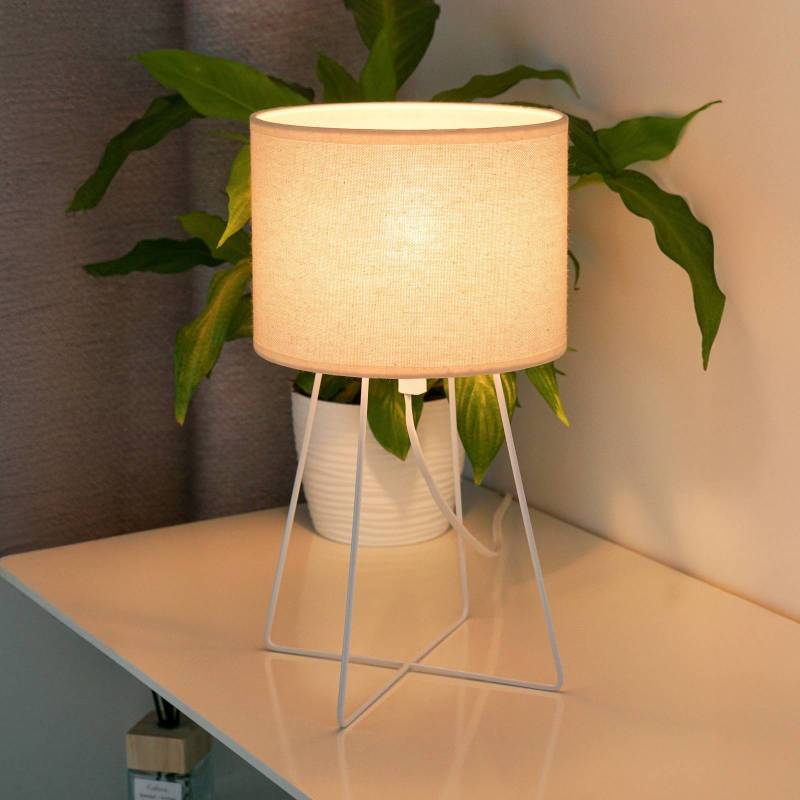 Tischleuchte Trixi mit Drahtgestell weiß/beige, Stoff, E14 von Duolla