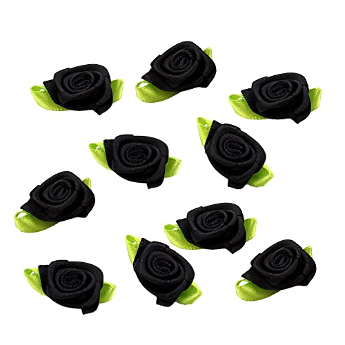 100 Stk Mini Künstliche Blumen Rosen Köpfe,Schleifen Rosen mit Blatt,Rosen Blumenköpfe Blütenköpfe zum Basteln,Blumen-Applikationen,Streudeko für DIY Basteln Garland Scrapbooking Haarschmuck,Schwarz von Duories