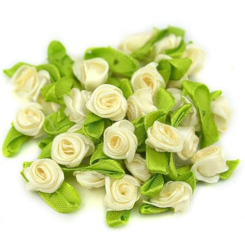 100 Stk Mini Künstliche Blumen Rosen Köpfe,Schleifen Rosen mit Blatt,Rosen Blumenköpfe Blütenköpfe zum Basteln,Blumen-Applikationen,Streudeko für DIY Basteln Garland Scrapbooking Haarschmuck,Hellgelb von Duories