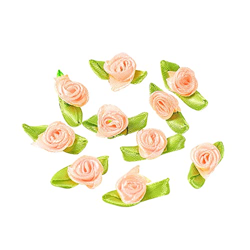 100 Stk Mini Künstliche Blumen Rosen Köpfe,Schleifen Rosen mit Blatt,Rosen Blumenköpfe Blütenköpfe zum Basteln,Blumen-Applikationen,Streudeko für DIY Basteln Garland Scrapbooking Haarschmuck,Sekt von Duories