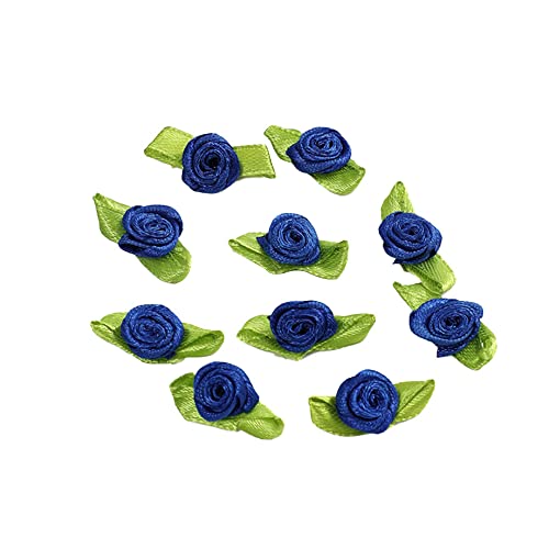 100 Stk Mini Künstliche Blumen Rosen Köpfe,Schleifen Rosen mit Blatt,Rosen Blumenköpfe Blütenköpfe zum Basteln,Blumen-Applikationen,Streudeko für DIY Basteln Garland Scrapbooking Haarschmuck,Navy blau von Duories