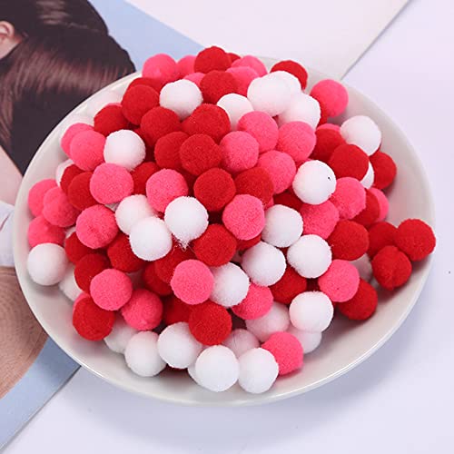 100 Stück Bunte Mini Pompons,30mm Pompom Bälle Kleine Bommeln,Flauschigen Plüschbälle Filzkugeln Deko für Geburtstag & Hochzeit Party Dekorieren Lustige DIY Nähen Basteln Handwerk,Rot Rose Weiß von Duories