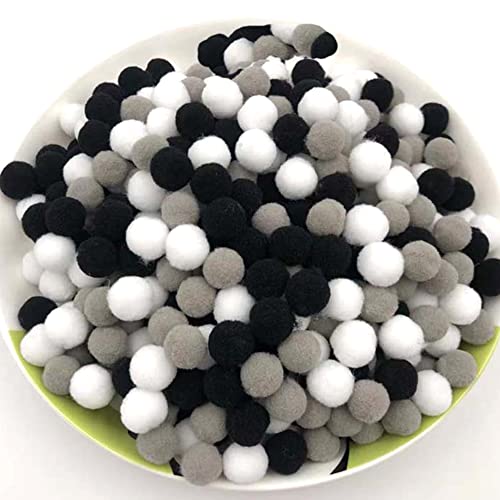 100 Stück Bunte Mini Pompons,30mm Pompom Bälle Kleine Bommeln,Flauschigen Plüschbälle Filzkugeln Deko für Geburtstag & Hochzeit Party Dekorieren Lustige DIY Nähen Basteln Handwerk,Weiß Grau Schwarz von Duories